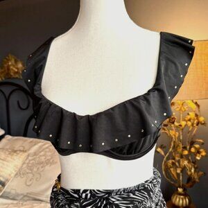 3 For $25 Flirty Black Studded Ruffle Flutter Straps Bikini Top
